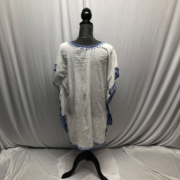 Gianni Bini Tunic Womens Size Large White Blue Embroidered Peasant Top Cover Up - Picture 4 of 8
